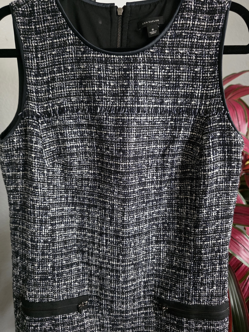 2x1 BOGO Ann Taylor Tweed Sheath Dress Faux Leather Trim Zip Pockets Size6 Black - Picture 5 of 11